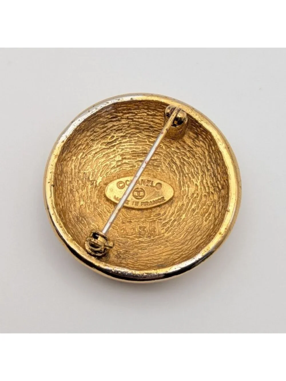 Chanel Brooch CC Logo Gold Round Radiant Pattern First Era Vintage